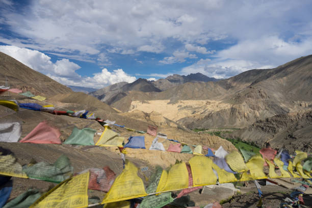 Prayer flag on top of hill at Lamayuru, Leh, Ladakh, India Prayer flag on top of hill at Lamayuru, Leh, Ladakh, India, Asia moonland stock pictures, royalty-free photos & images