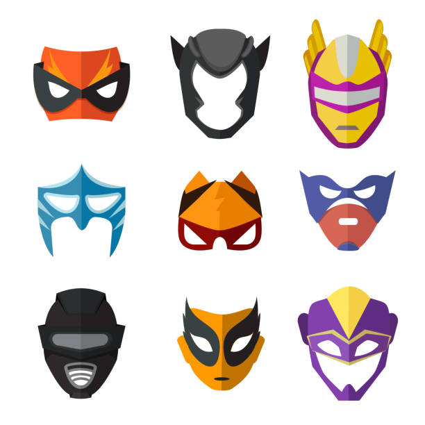 Different superheroes masks for kids. Vector illustrations in flat style Different superheroes masks for kids. Vector illustrations in flat style. Superhero coolored mask costume collection mask disguise illustrations stock illustrations