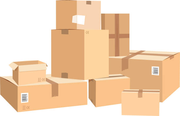 ilustrações de stock, clip art, desenhos animados e ícones de cardboard boxes in different sizes. packages isolated on white - cardboard box
