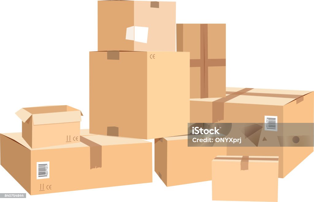 Cardboard boxes in different sizes. Packages isolated on white Cardboard boxes in different sizes. Packages isolated on white. Box package carton, container object for delivery and distribution illustration Cardboard Box stock vector