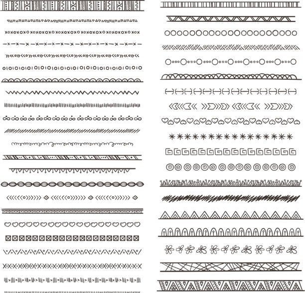 Tribal borders illustrations in boho style. Vector collection isolate. Hand drawn pictures Tribal borders illustrations in boho style. Vector collection isolate. Hand drawn pictures monochrome border ethnic tribal ornament pattern indigenous culture illustrations stock illustrations