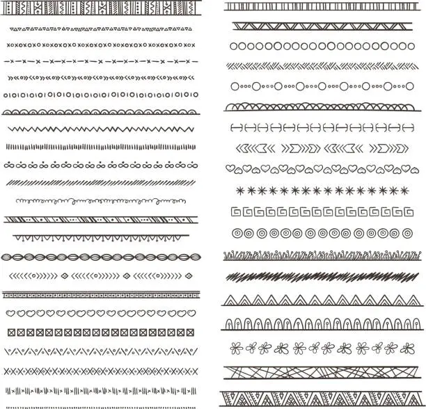 Vector illustration of Tribal borders illustrations in boho style. Vector collection isolate. Hand drawn pictures