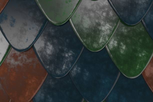 istock Pattern of rounded roof tiles in different colors 840764150