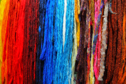 Closeup of colorful pure sheep wool hanging