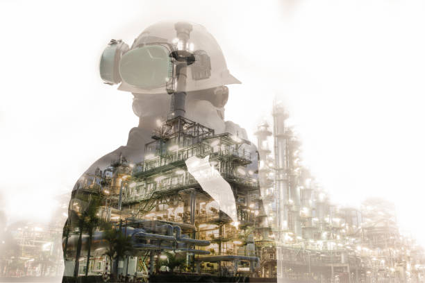 istock Double exposure of engineer or technician man with safety helmet 840772566