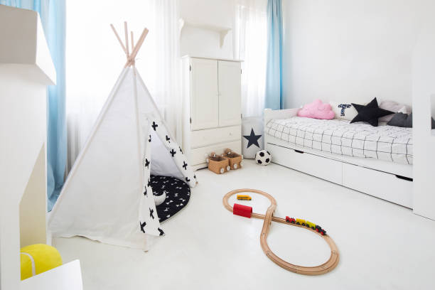 istock Modern interior of kid's bedroom in sunlight 840772786
