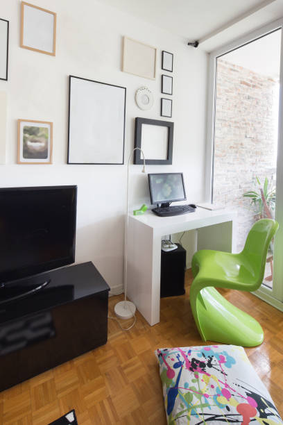 istock Tidy modern home office with white desk and new computer 840772800