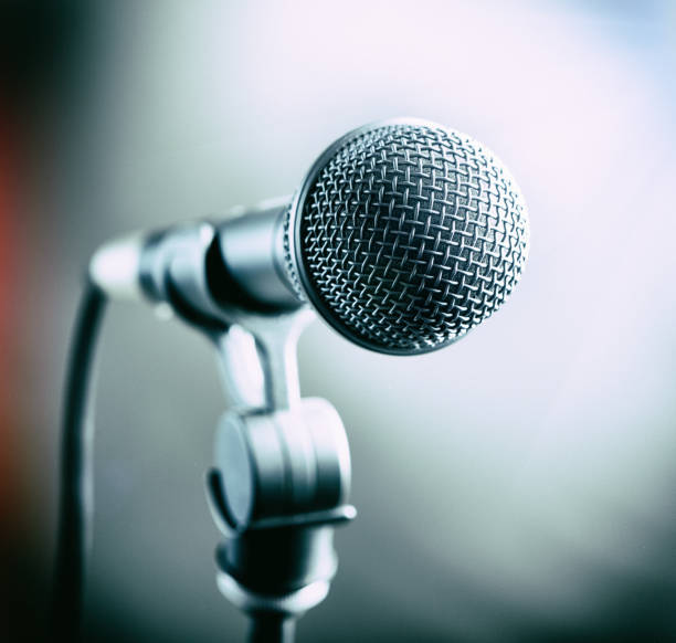 istock Close up of vocal mic on stand 840773184