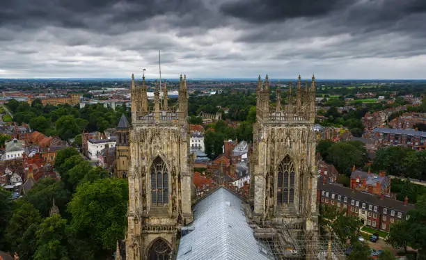 Ultra wide angle shot of the York Minster and surrounding countryside in Yorkshire, England, UK