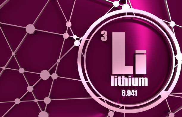 Lithium chemical element. Lithium chemical element. Sign with atomic number and atomic weight. Chemical element of periodic table. Molecule And Communication Background. Chrome metallic material. 3D rendering. chromium element periodic table stock pictures, royalty-free photos & images