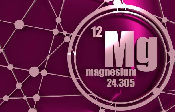 Magnesium chemical element. Magnesium chemical element. Sign with atomic number and atomic weight. Chemical element of periodic table. Molecule And Communication Background. Connected lines with dots. 3D rendering. chromium element periodic table stock pictures, royalty-free photos & images