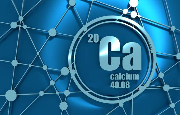 Calcium chemical element. Calcium chemical element. Sign with atomic number and atomic weight. Chemical element of periodic table. Molecule And Communication Background. Connected lines with dots. 3D rendering. chromium element periodic table stock pictures, royalty-free photos & images