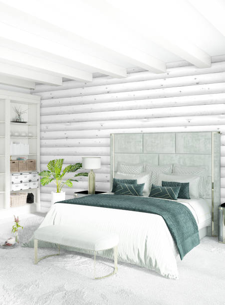 istock White bedroom minimal style Interior design with wood wall and grey sofa. 3D Rendering. 3D illustration 840783758