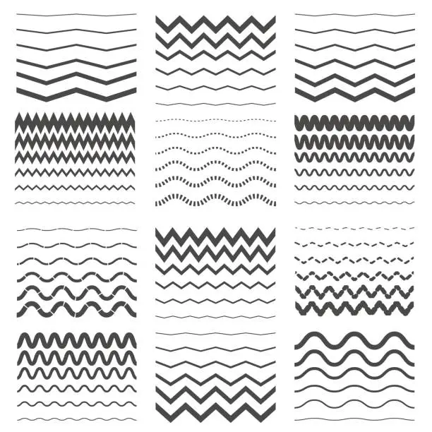 Vector illustration of Zigzag and wavy line patterns set