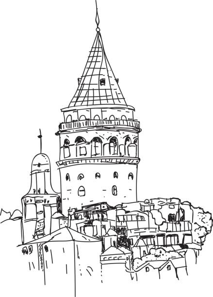 galata tower ręcznie rysowane, ilustracja wektorowa - ilustracja - wieża galata stock illustrations