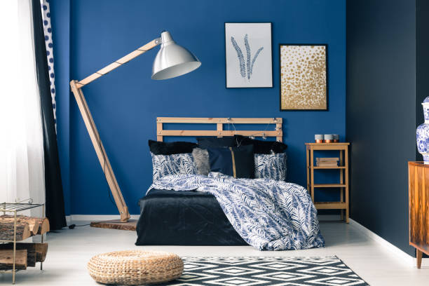 istock Bedroom in rich blue color 840802538