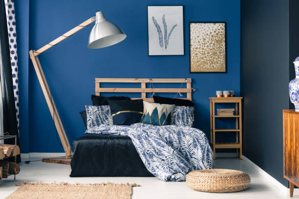 istock Blue bedroom, touch of gold 840802600