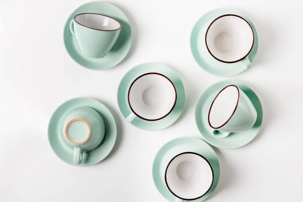 Clean dishes, coffee or tea cups set