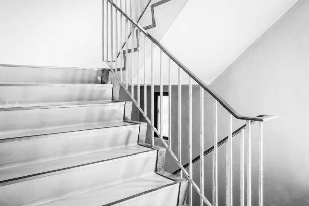 istock Concrete staircase with metallic handrail at modern buiding 840806996