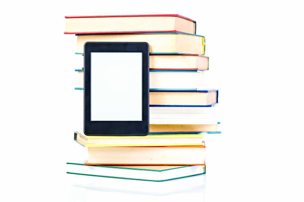 istock Ebook leaning paper books. New technology concept 840813204