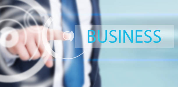 istock Manager presenting business button on online futuristic screen 840814308