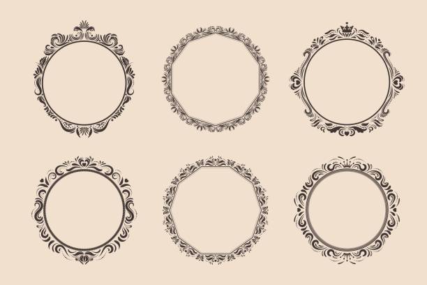 ilustrações de stock, clip art, desenhos animados e ícones de decorative round vintage frames and borders set. victorian and baroque style design. - mirror pattern