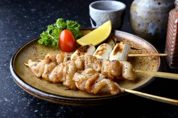 Photo of Chicken skin grilled or torikawa yakitori.