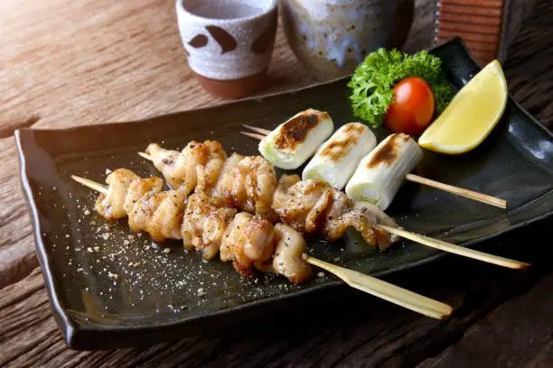 Photo of Chicken skin grilled or torikawa yakitori.