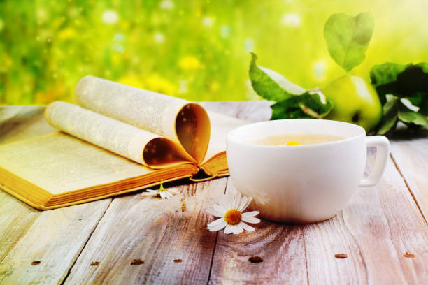 istock Cup of herbal tea and old book 840826482