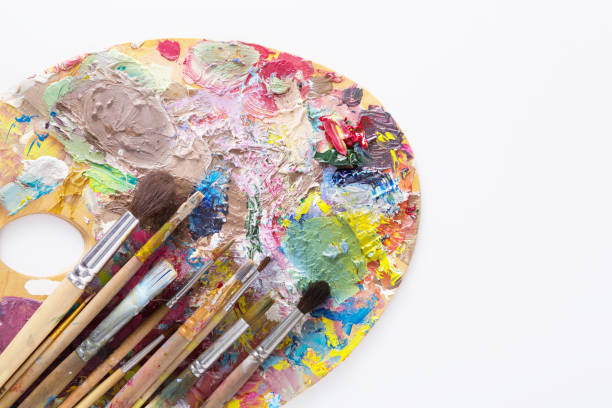 istock Art palette with colorful paint strokes, isolated 840827454