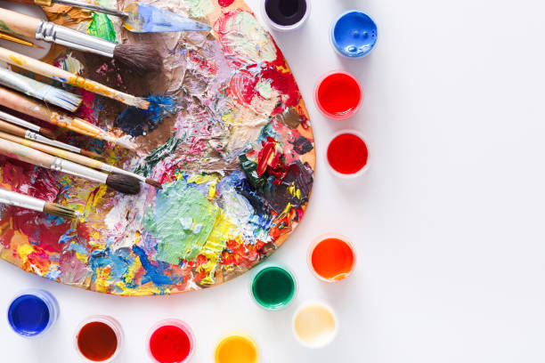 istock Art palette with colorful paint strokes, isolated 840827638