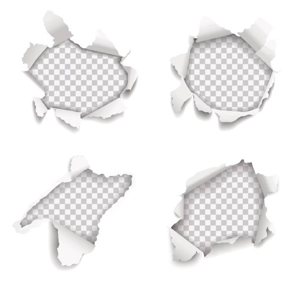 istock Set of vector realistic holes torn in paper on white background 840827822