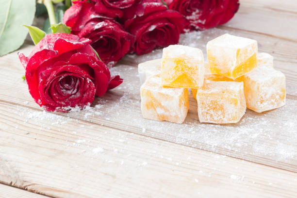 istock Delicious Turkish Delight with rose flower 840830182