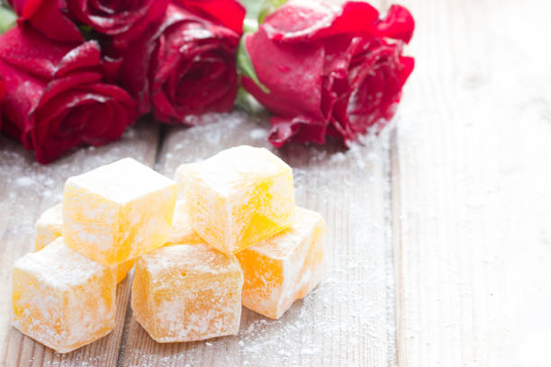 istock Delicious Turkish Delight with rose flower 840830206