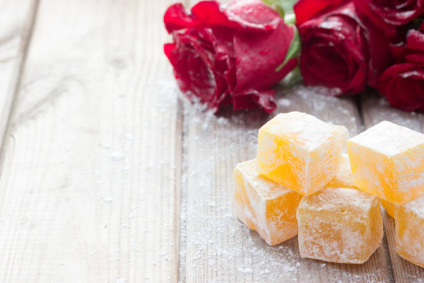 istock Delicious Turkish Delight with rose flower 840830210