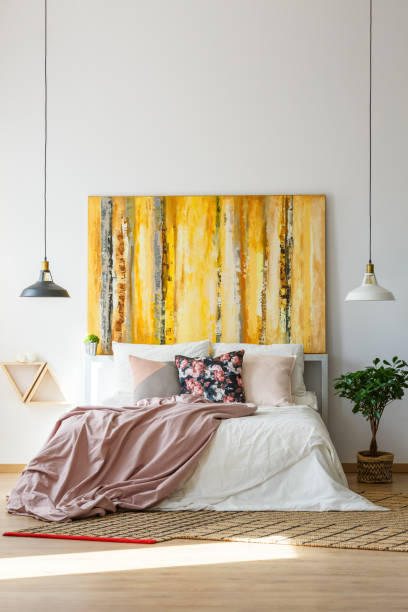 istock Sophisticated bedroom with contemporary artwork 840831976