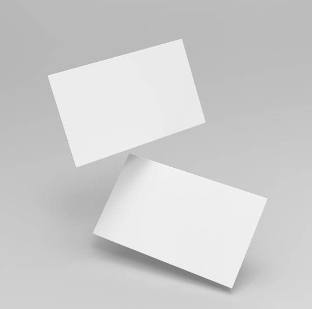 blanco blanco 3d tarjeta de visita y tarjetas plantilla de ilustración de render 3d para mock up y diseño de presentación. - tarjeta de felicitación fotografías e imágenes de stock
