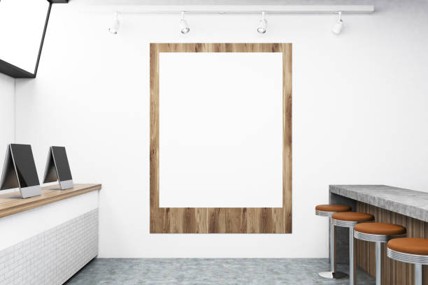 istock Modern cafe with tablets, bar and poster 840842728
