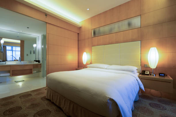 Elegant and comfortable bedroom interior Elegant and comfortable home & hotel bedroom interior. guest bathroom stock pictures, royalty-free photos & images