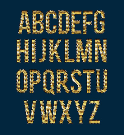 Golden font embroidered sequins to create labels