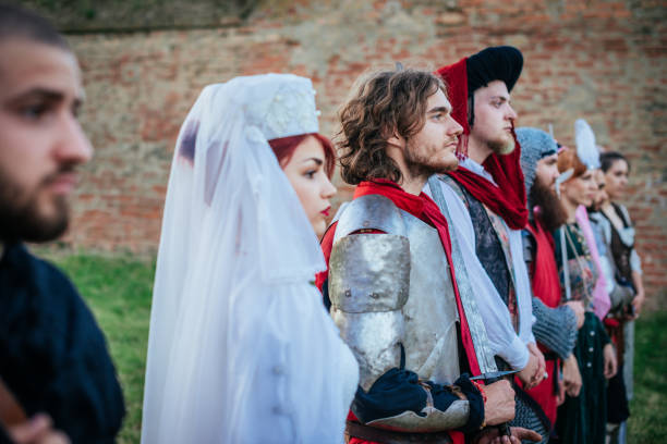 istock Medieval knights and honor guard with princess and dukes 840849314