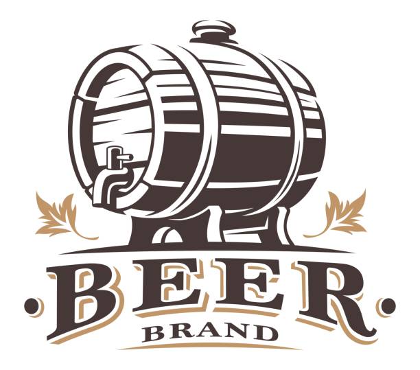 illustrazioni stock, clip art, cartoni animati e icone di tendenza di emblema della botte di birra vintage - barilotto