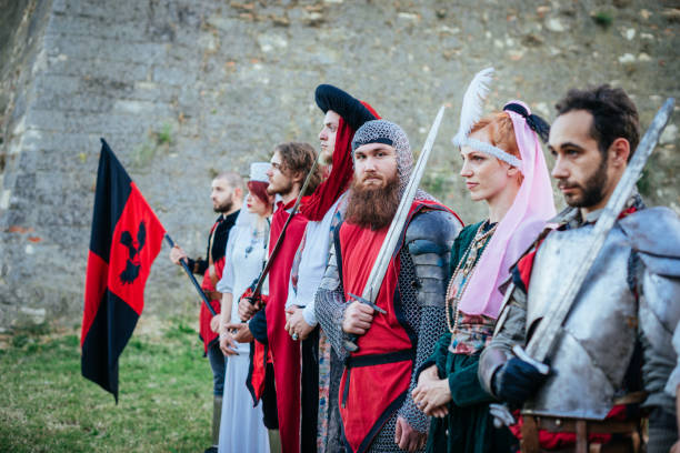 istock Medieval knights and honor guard with princess and dukes 840849576