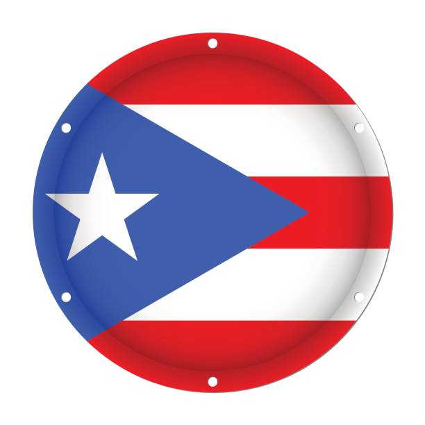 round metallic flag - Puerto Rico with screw holes round metallic flag of Puerto Rico with six screw holes in front of a white background porto rico flag stock illustrations