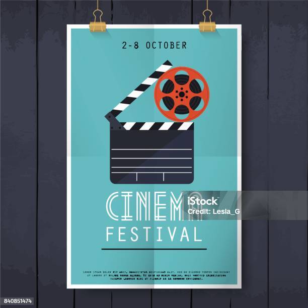Movie Cinema Festival Poster Flat Design Modern Vector Illustration Concept Stock Illustration - Download Image Now