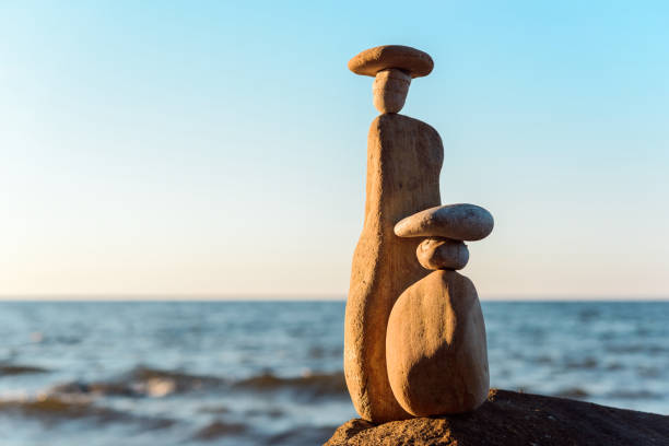 Pile of stones built on Odesa beach. Rock stacking has its origins in many cultural and spiritual practices.
