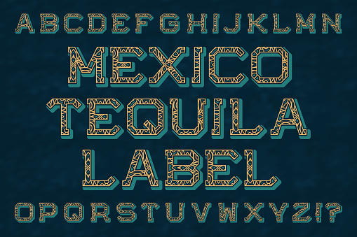Mexico tequila label typeface. Isolated english alphabet.