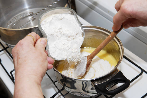 istock Cooking ingredients for sweet cake, flour with yolk egg 840863162