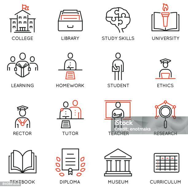 Vecteur Défini Icônes Contour Associés Au Processus Éducatif Déroulement De Carrière Formation Tutorat Et Service De Consultation Professionnelle Infographie Et Pictogrammes De Ligne Mono Design Elements 1 Vecteurs libres de droits et plus d'images vectorielles de Icône