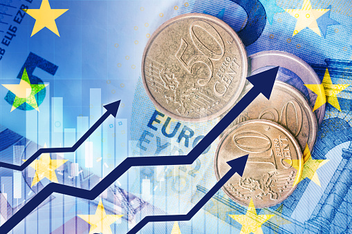rise of the euro currency - money with growing chart